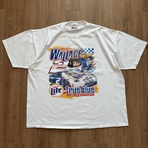 Vintage Rusty Wallace NASCAR T Shirt 2XL Miller Lite Chase True Blue USA Made